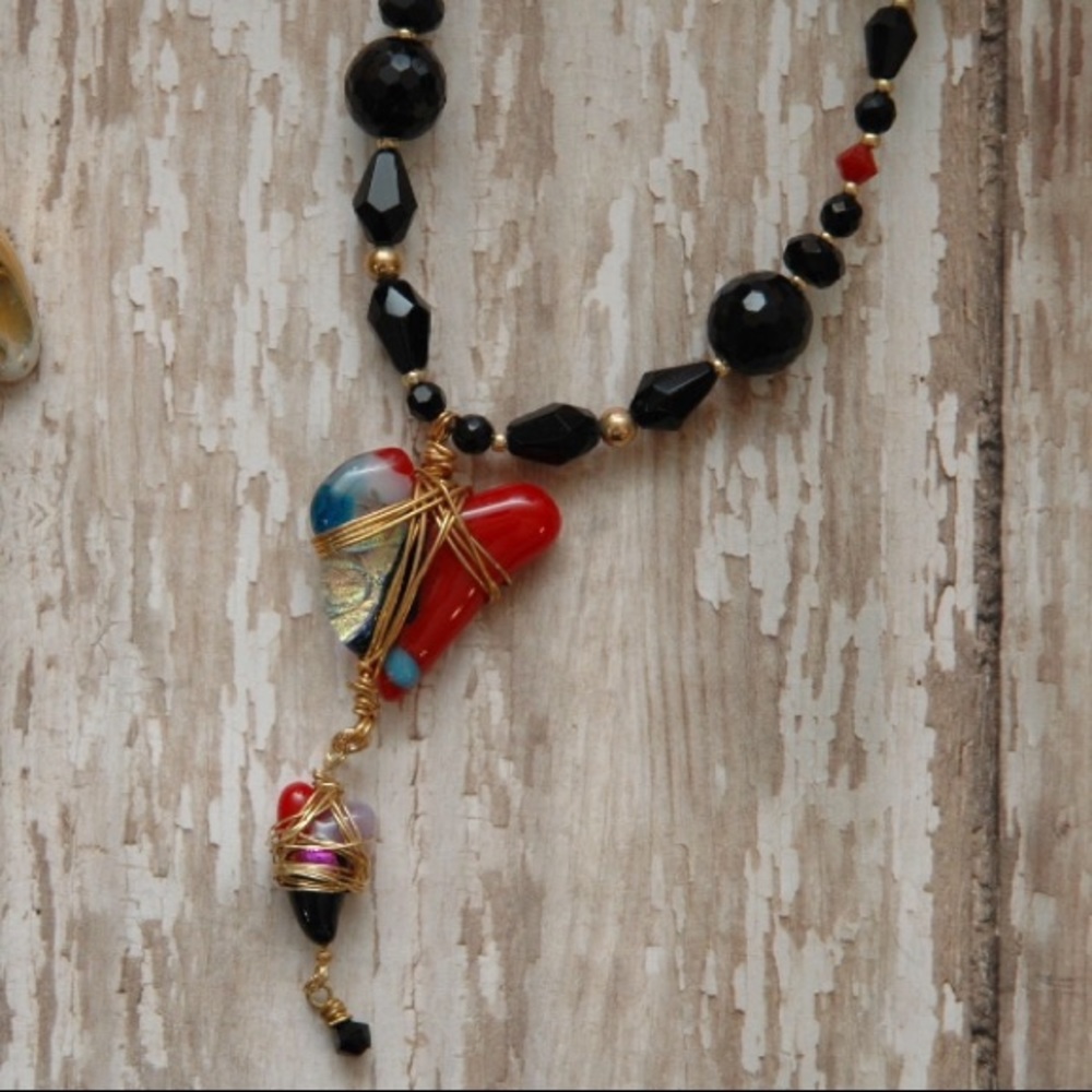 Bleeding Heart Glass Necklace Abstract Dripping Heart Art